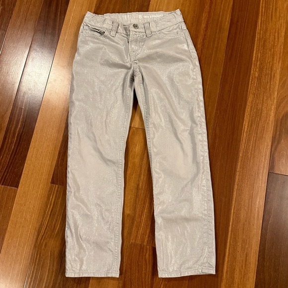 Gap Kids Silver Metallic 90’s Straight Leg Jeans Sz 8 Adjustable Waist Like New! - Picture 1 of 4
